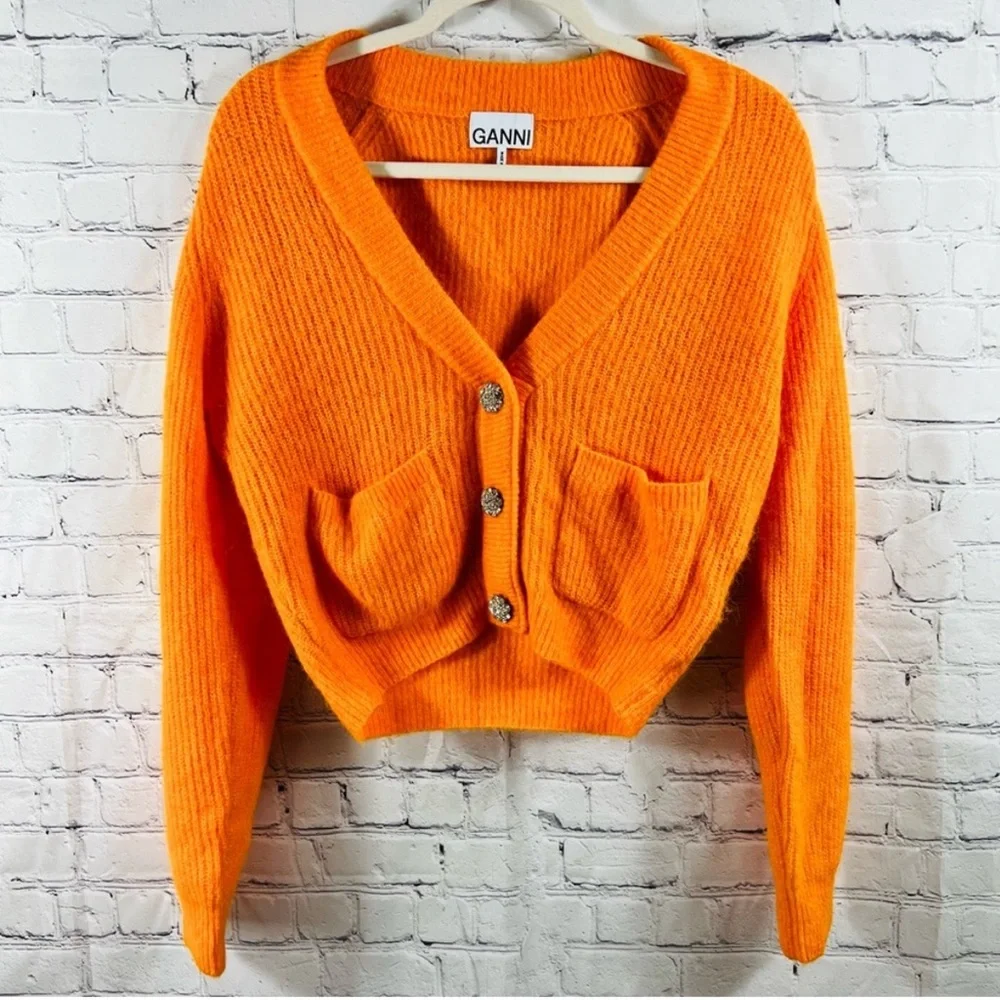 Ganni Orange Knit Crystal-Embellished Cardigan - Picture 4 of 8